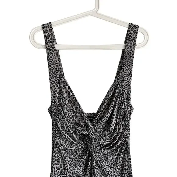 Norma Kamali Leopard Print Sexy Ruched Tank Mini Dress L Grey Animal Print Y2K - Picture 3 of 7